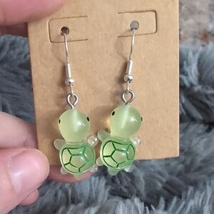 Green Turtle Earrings